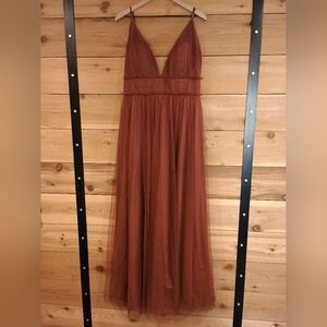 Revelry Sz 12  Alma Tulle Bridesmaid Wedding Formal Maxi Party Dress In Rose